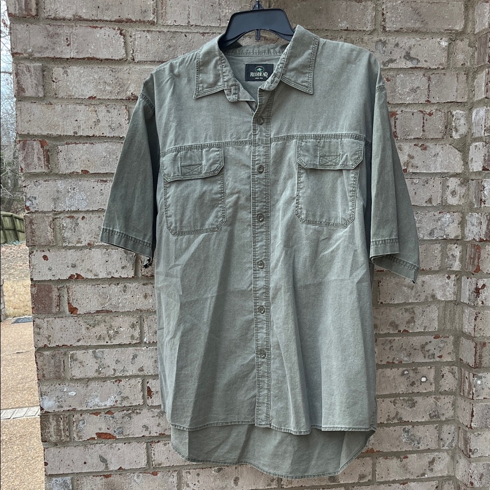 Button Down Shirt Olive Green Redhead 2XL